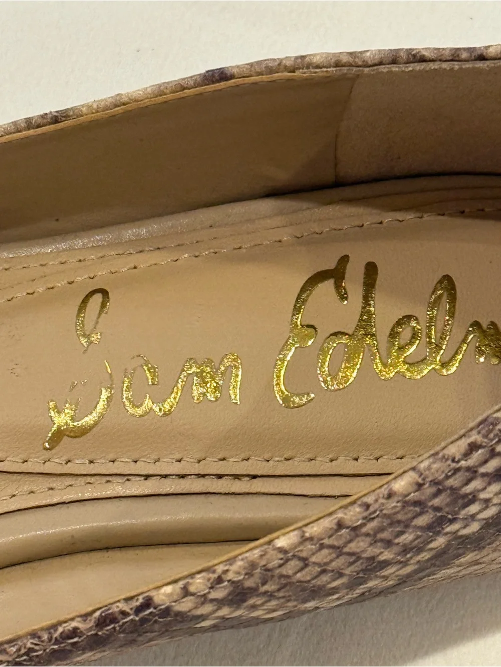Sam Edelman Nori Leather Snake Print Flat Gold Bit Old Money Size 9.5 NWOB